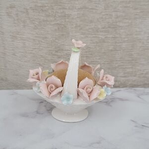 ARDALT Lenwile Japan Verithin Porcelain/China Floral Basket Pin Cushion